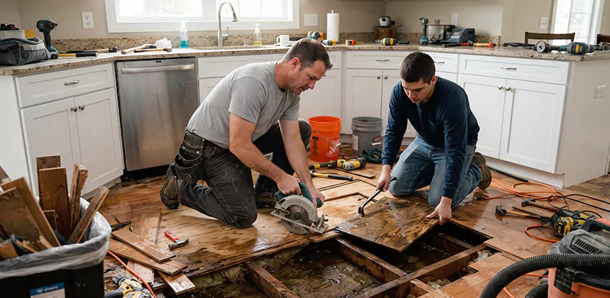 Kitchen Floor Water Damage Repair in Wildomar